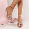 Fashion 2025 New Pointed Toe Rhinestone Bow Transparent Crystal Heel Butterfly-knot Stiletto Sandals Women Wide Sizes Shoes for Women