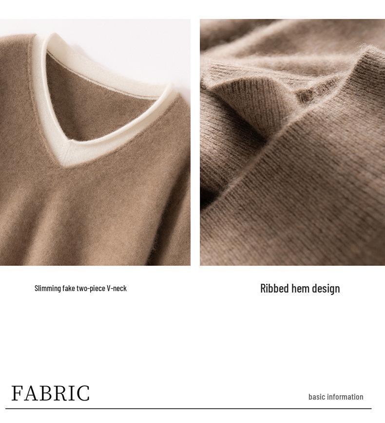 Autumn/Winter 2025 Two-Piece Color Block Cashmere Women's Slimming Knit Pullover