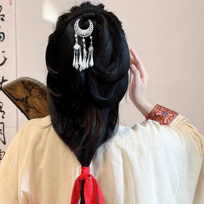 Ethnic Style Tassel Hair Clip Women Alloy Duckbill Hairpin With Rhinestone Plated Chinese Hanfu Accessory