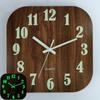 30cm Square Luminous Wooden Wall Clock Silent Clock MDF Wood Grain Luminous Creative Fluorescent Clock