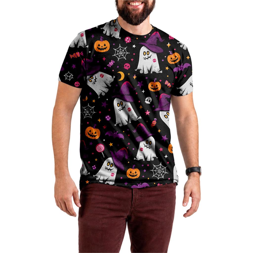 Halloween All Over Print T Shirt,   Cute Pumpkin Graphic Tee for Women Men