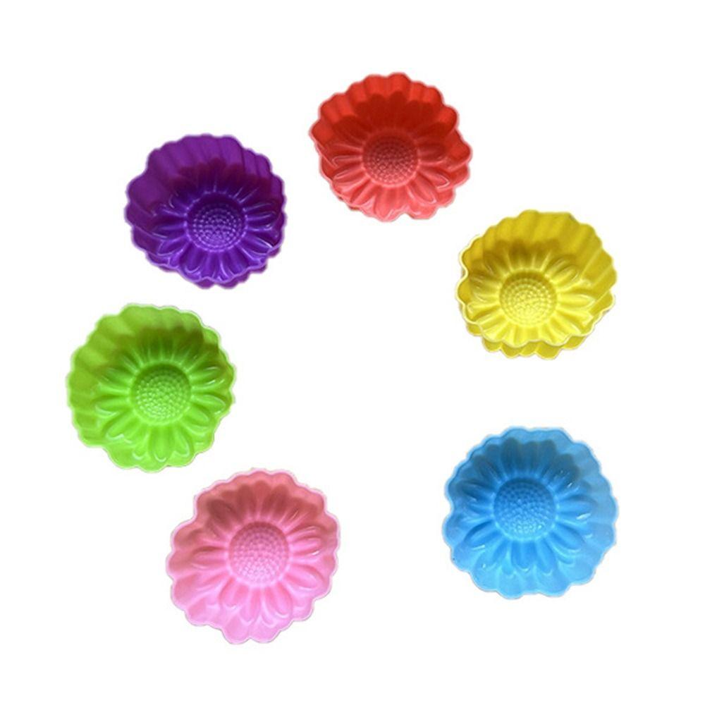 Cute 6pcs/set Silicone Cake Mold Multi Style 5cm Cake Cup Pudding Mold Heat Resistant Reusable Flower Mould Kicthen