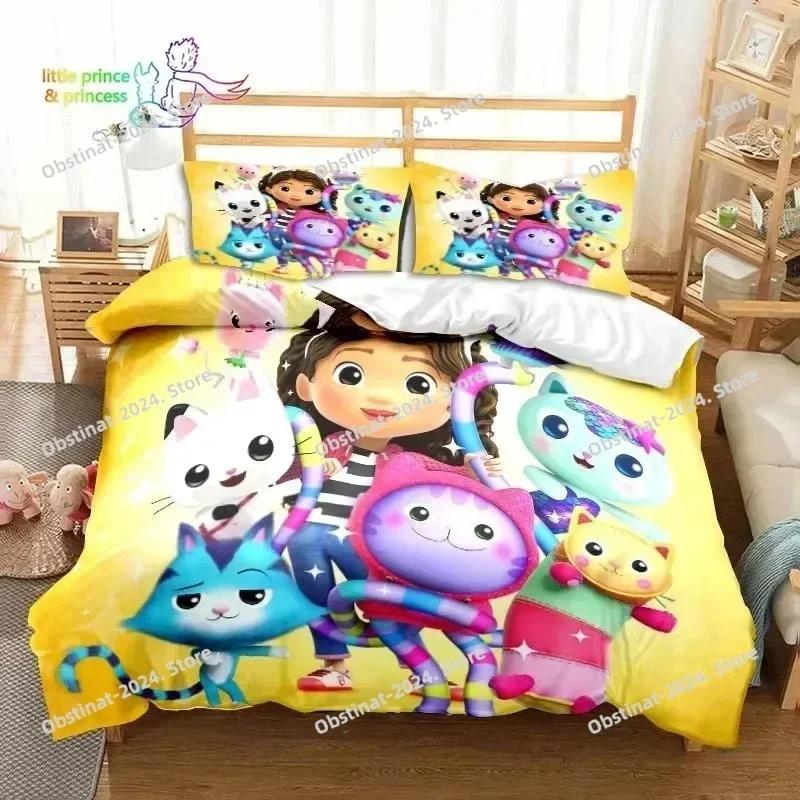 Gabby's Dollhouse Cartoon 3D Bedding Set Printed Single Comforter Quilt Bed Duvet Cover Pillow Case 3 Pieces Set Kids Adult Size
