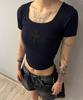 Bonseullipi Cross Square Neck T-Shirt (Navy)