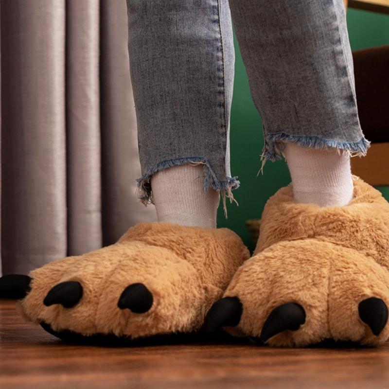 Modische Klobige Warme Bärenpfoten-Hausschuhe für Zuhause Damen Kreativer Lustiger Hausschuh Weich Plüsch Niedlich Cartoon Mädchen Indoor Haus Bodenschuhe