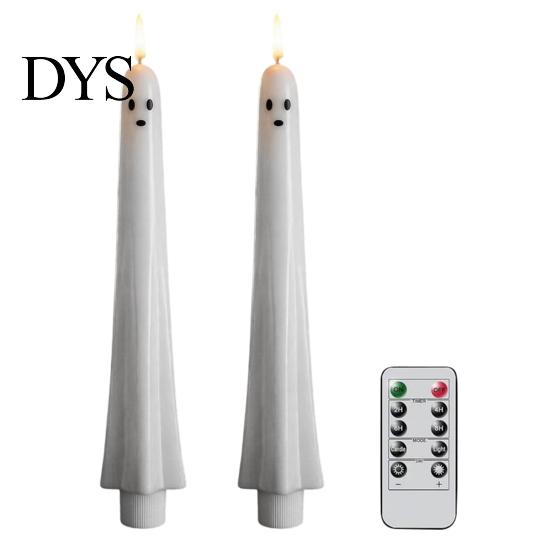 Halloween Ghost Candle Lights Flameless Taper Candles, Battery Operated Flickering Light with Tea Remote, Real Wax 3D Wick LED Candles for Dinner
