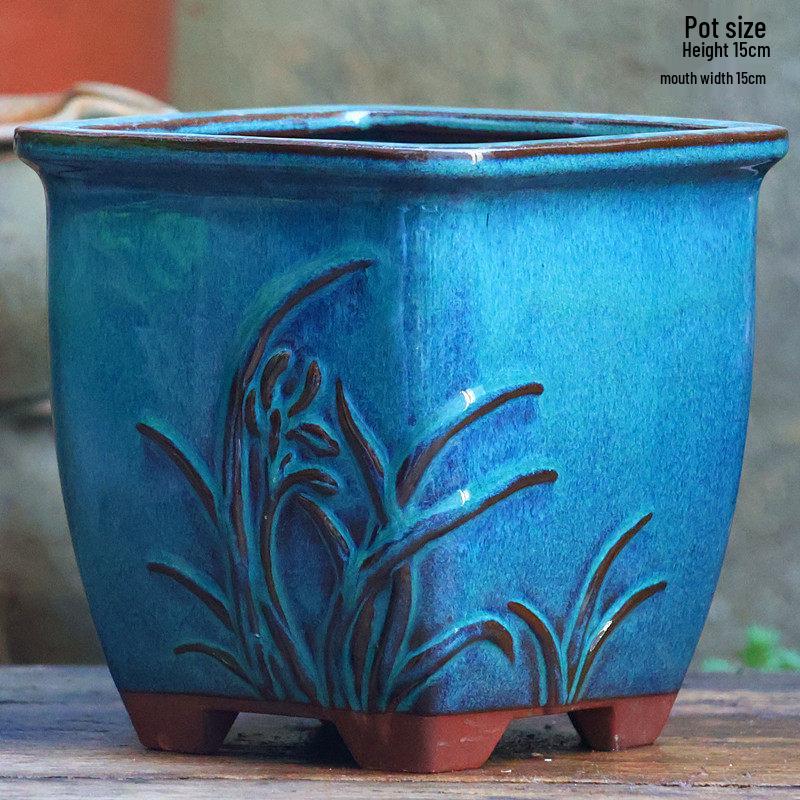Handgefertigter unregelmäßiger quadratischer Keramik-Blumentopf für Sukkulenten - Pflanztopf mit großem Durchmesser für Mischbepflanzung