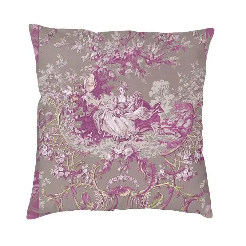 Poszewka na kwadratową poduszkę dekoracyjną Toile De Jouy Sepia Vintage Paryski Design Artystyczny Poszewka na poduszkę z nadrukiem 3D z dwóch stron na sofę