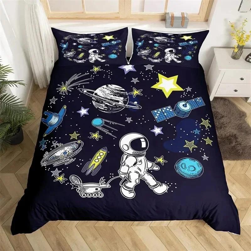 Astronaut Duvet Cover Sets, Space Bedding Set For Kids Boys, Sky Galaxy Themed Comforter Cover, Queen King Twin Size Quilt Cover