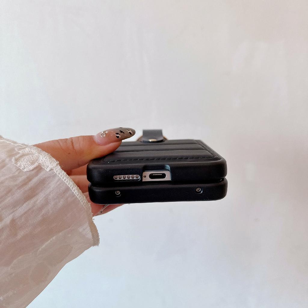 For Xiaomi Mix Flip 2 Case Case Down Jacket Style Rhinestone Decor Ring Holder Leather Coated PC Phone Cover