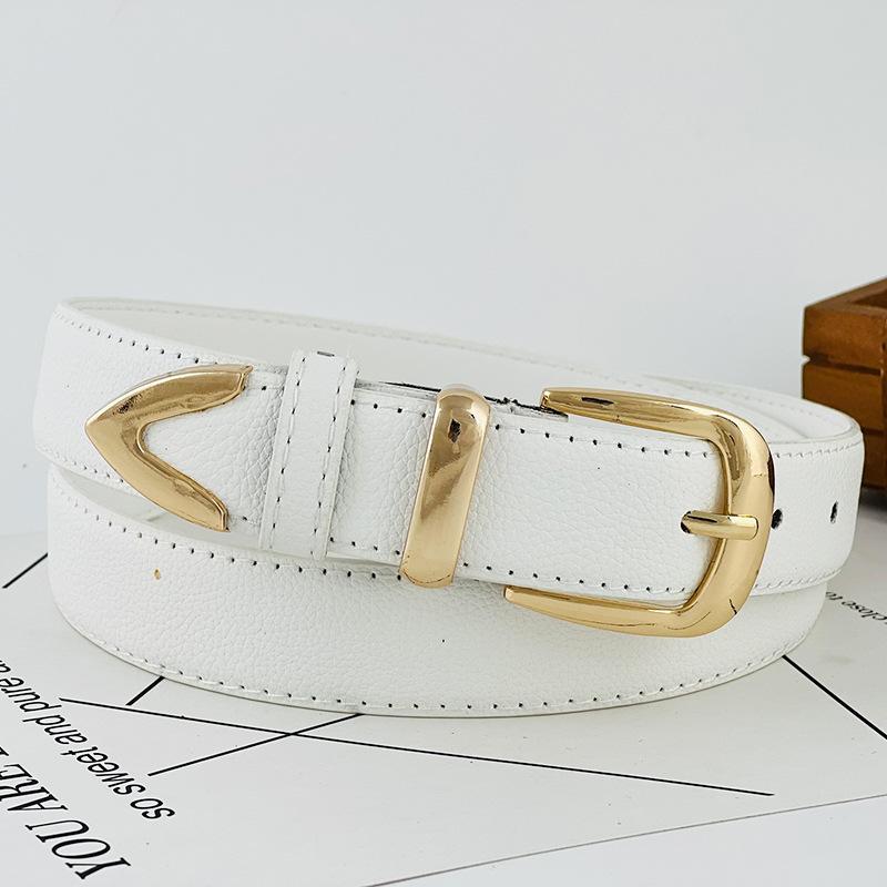 Pu Modern Womens Leather Belt With Gold Metal Pin For Office Daily Casual