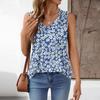 Women's Loose Fit V Neck Sleeveless Tank Top with Pleated Design Floral Print Casual Summer Blouse