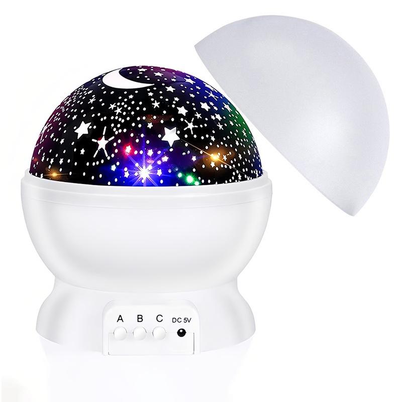 Seven-Color LED Starry Sky Projector Lamp: Small Bedside Night Light with Stars & Moon Atmosphere.