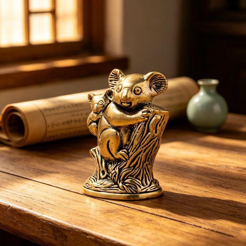 Vintage Brass Cute Koala Miniature Ornaments Table Tea Pet Statue Office Home Decoration Animal Collection Gifts