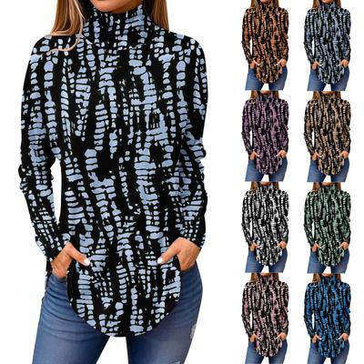 Tee Shirts For Women Fall Casual Long Sleeve Shirts Sweatshirt Vintage Printed High Neck Top Pullover