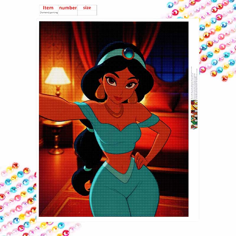 Disney Diamond Painting Kit Jasmine 5D DIY, suitable for beginners and craft lovers, interior space decoration