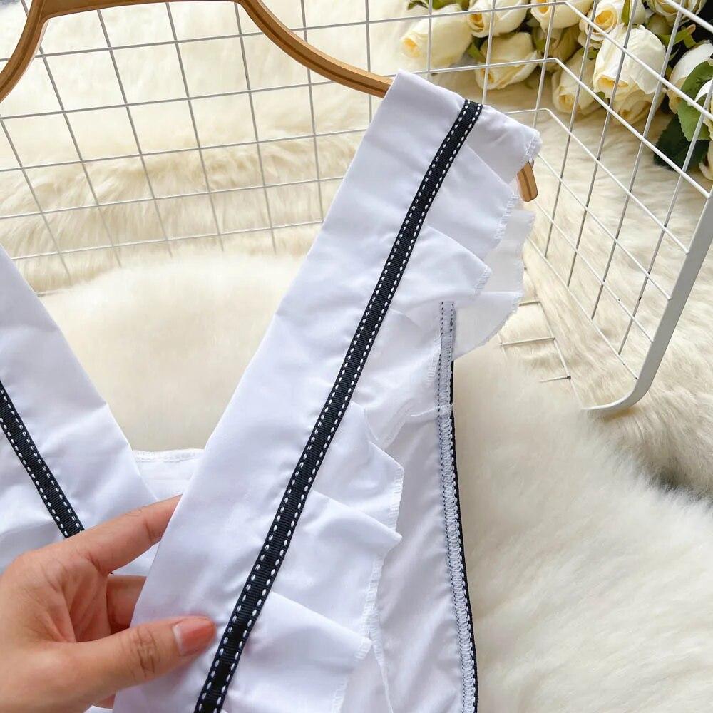 Sweet Bow Ruffles Erotic Pajams Dress Women A-line Sheath Short Tank Top Night Dress Cosplay Sexy Lingerie Nightwear