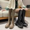 V-mouth knight boots women's thin soft leather muffin thick-soled cigarette boots small people are tall but knee boots high boots