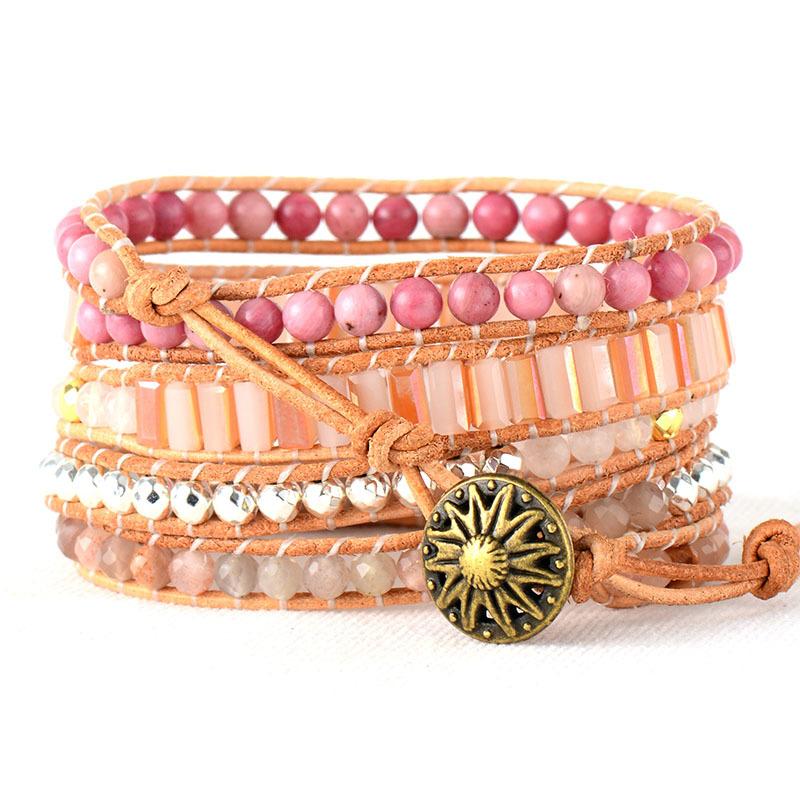 BLINGBAY Women's Bracelet New Natural Stone Powder Crystal Cowhide Rope Hand Woven Winding Bracelet Bracelet Girls Party Birthday Jewelry Gift