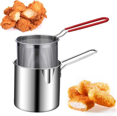 1 Set Stainless Steel Cooking Pot with Basket, Durable Food Grade Outdoor Fryer with Perforated Strainer Basket for Seafood, Chicken