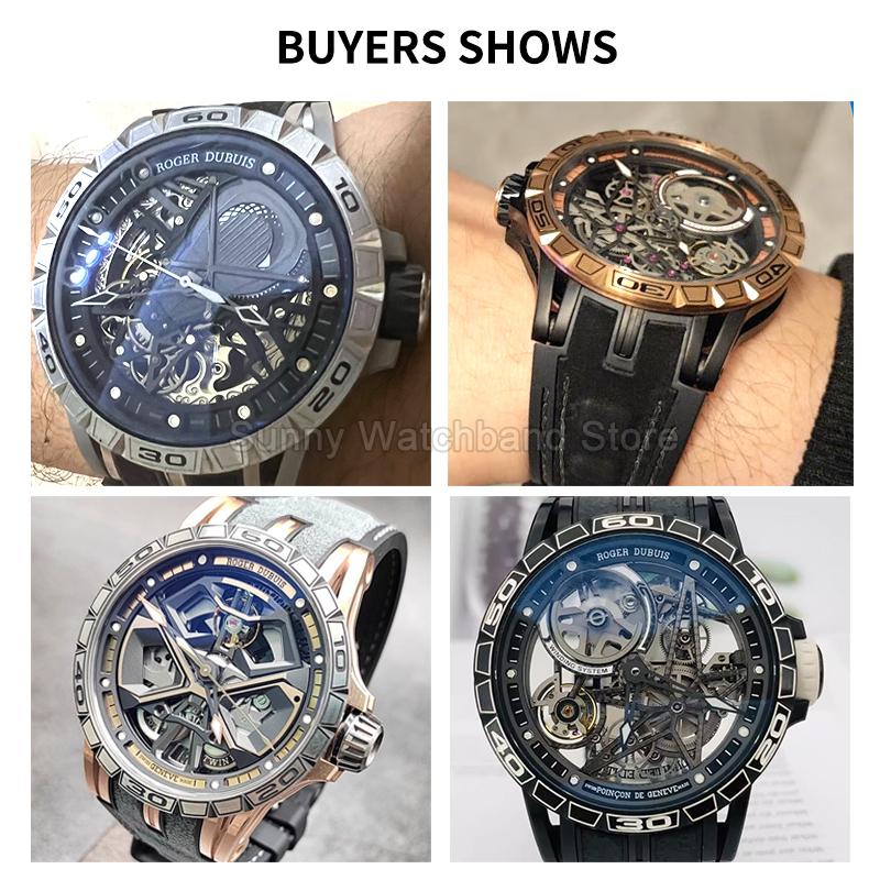 19x28mm Black Blue Red for Roger Dubuis EXCALIBUR Genuine Leather Watch Strap Special Interface Supple Moisture Wicking Design