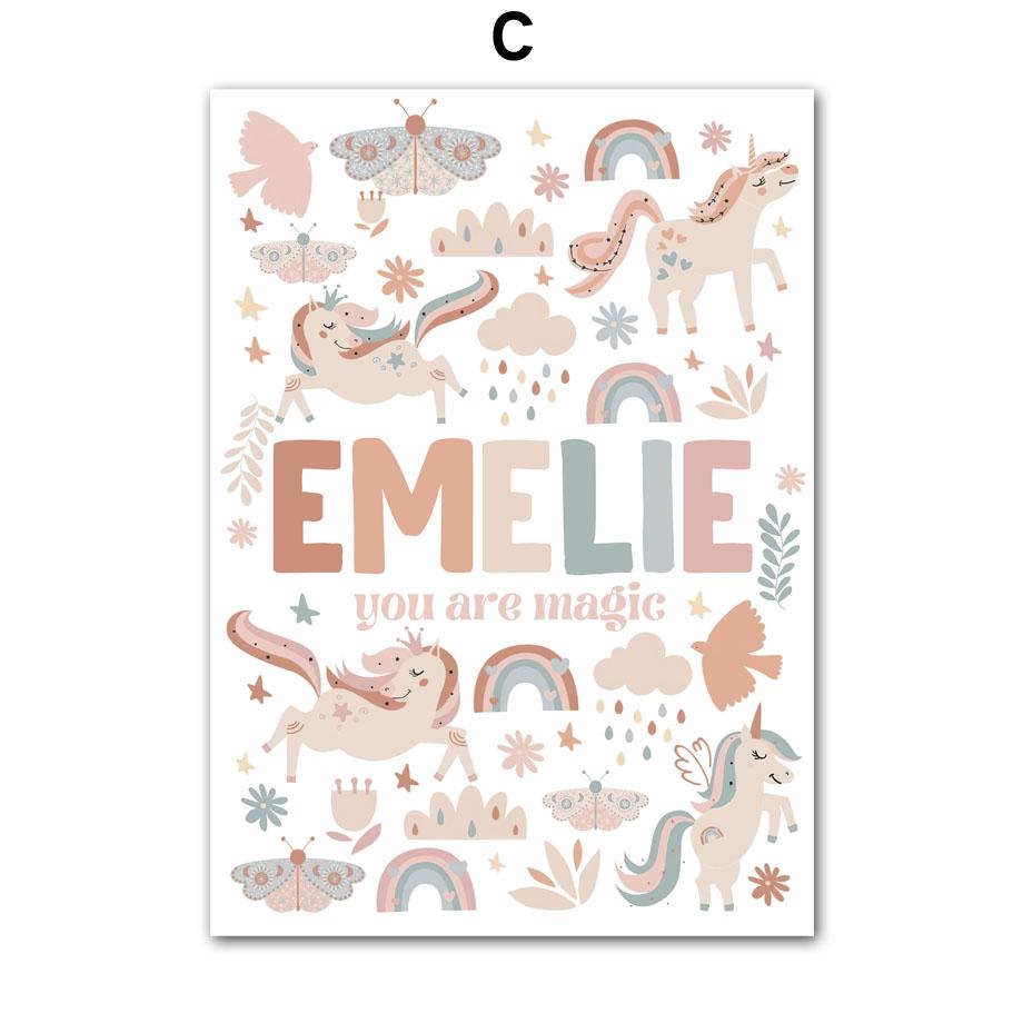 Cute Girl Unicorn Castle Sun Rainbow Flowers Wall Art Canvas Painting Nursery Posters And Prints Pictures Baby Kids Room Decor