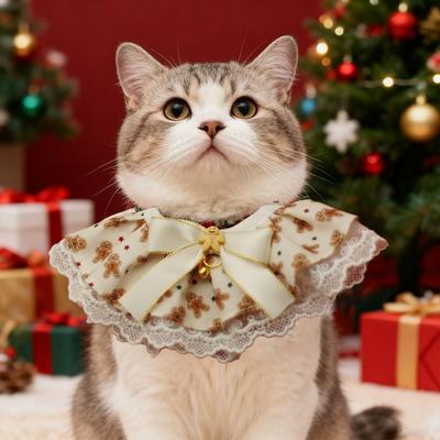 Christmas Cat Dog Drool Bib Lace Saliva Towel Adjustable Pet Costume Accessories