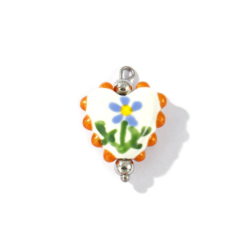 2 Pcs Resin Double-Sided Enamel Heart Painted Charms Flower Tulip Cherry 304 Stainless Steel Pendants DIY Necklace 25mm x 17mm