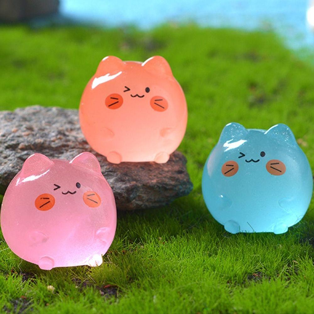 10pcs Glow in Dark Cat Figurines Miniatures Cartoon Mini Cat Statue  Fairy Garden Decorations