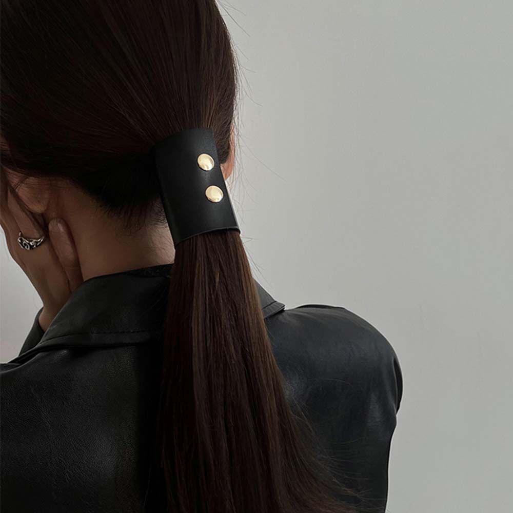 Hair Barrette PU Leather Hair Band Korean Style Hair Cuff Ponytail Holder Women's Hair Clips