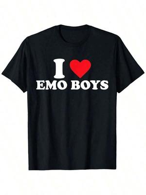 I Love Emo Graphic T-Shirt, Unisex Cotton Casual Round Neck Short Sleeve Tee, Stretchy & Soft, Black