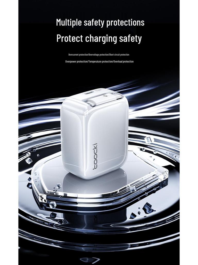 Tuqi 30W GaN Mini Folding Charger with Built-in Retractable Cable for Fast Charging Huawei & Apple Devices
