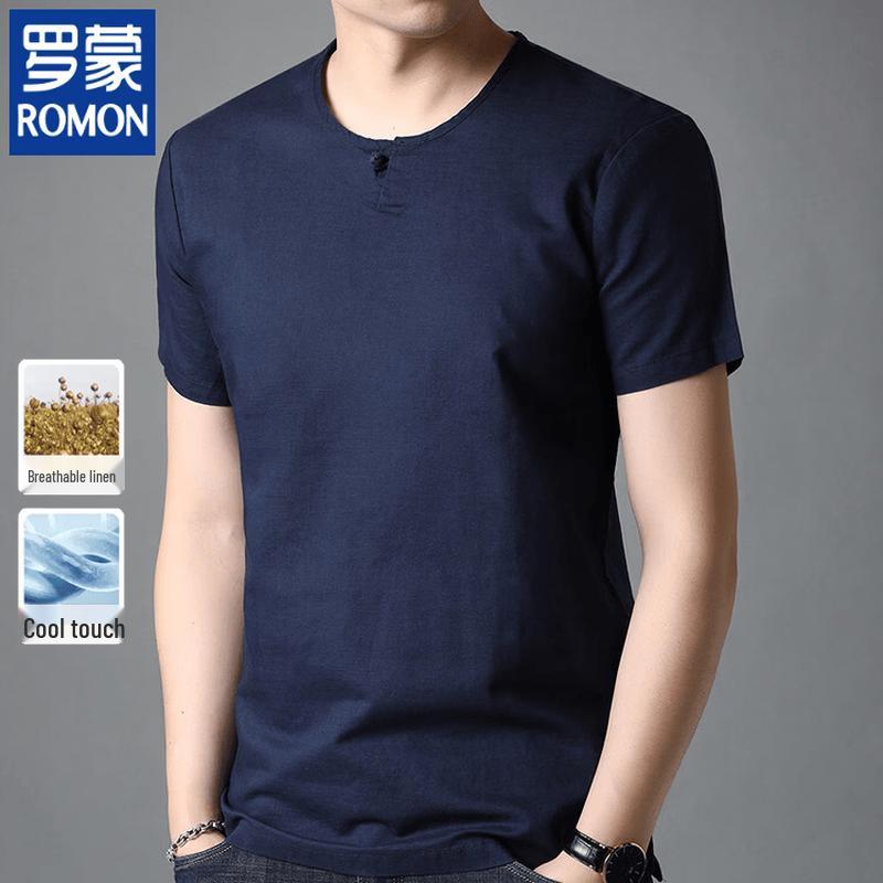 ROMON Men s Linen Blend Short-Sleeve T-Shirt M