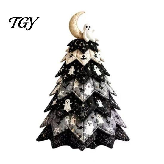 Fall Seasonal Decorations Halloween Quilted Fabric Tree Kit, Witch Cat Spider DIY Handmade Keepsake Decor 3D Padded Sewing Craft Project for