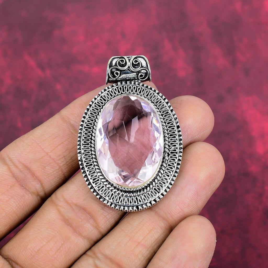 Kunzit Anhänger, 925 Sterling Silber Edelstein Schmuck, handgefertigter Anhänger, zum Gedenktag