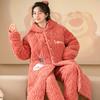Thickened And Velvet Three-Layer Padded Pajamas Women'S Winter Coral Fleece New Large-Size Loungewear Simple And Casual