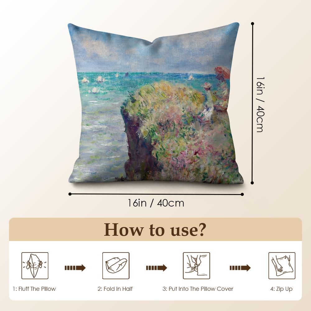 Claude Monet Oil Art Cushion Cover Natural Linen Organic Fabric Double-Sided Printing Sofa Home Decor Gift Pillow Case