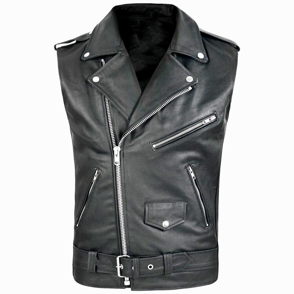 Gilet Moto Pu Uomo Senza Maniche Giacca Antivento Alla Moda Tendenza Cerniera Bottone Gilet Casual
