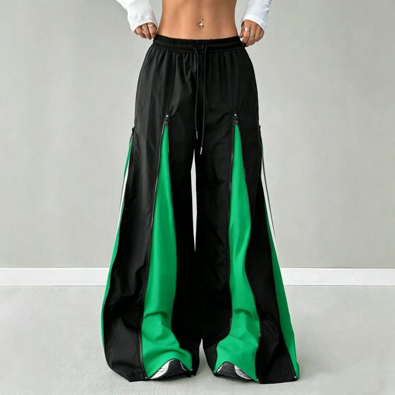 Oversized Streetwear Cargo Pants With Colorblock Zipper Detail Retro Loose Fit Wide Leg Trousers Women