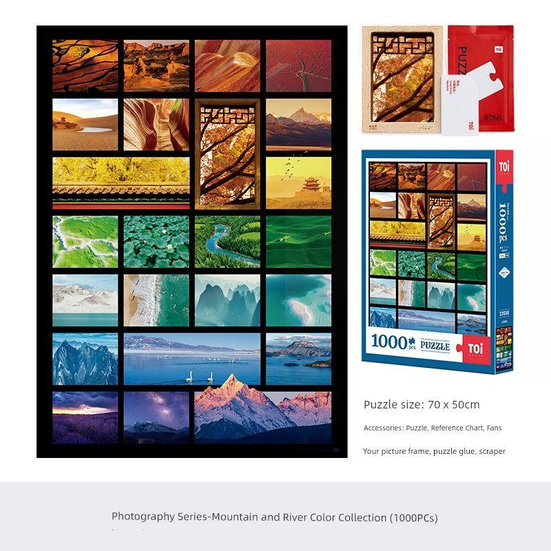 

Toi Tuyi Puzzle Adult Version 1000 Pieces Fancy Handmade DIY Toy Gift Living Room Hanging Painting Mountain and River Color Picking 1000 pieces-mountains and rivers pick up color