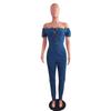 Women's One-shoulder Eyelet Lace-up Sexy Denim Jumpsuit - European & American Fashion 2023