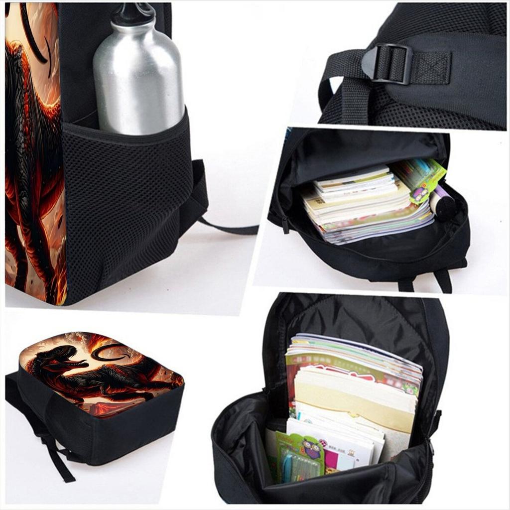Set Tre Pezzi Stampa Dinosauro Vulcano Zaini per Ragazzo/Ragazze Miglior Regalo Cartone Animato 2D Alla Moda Borsa Scolastica per Bambini