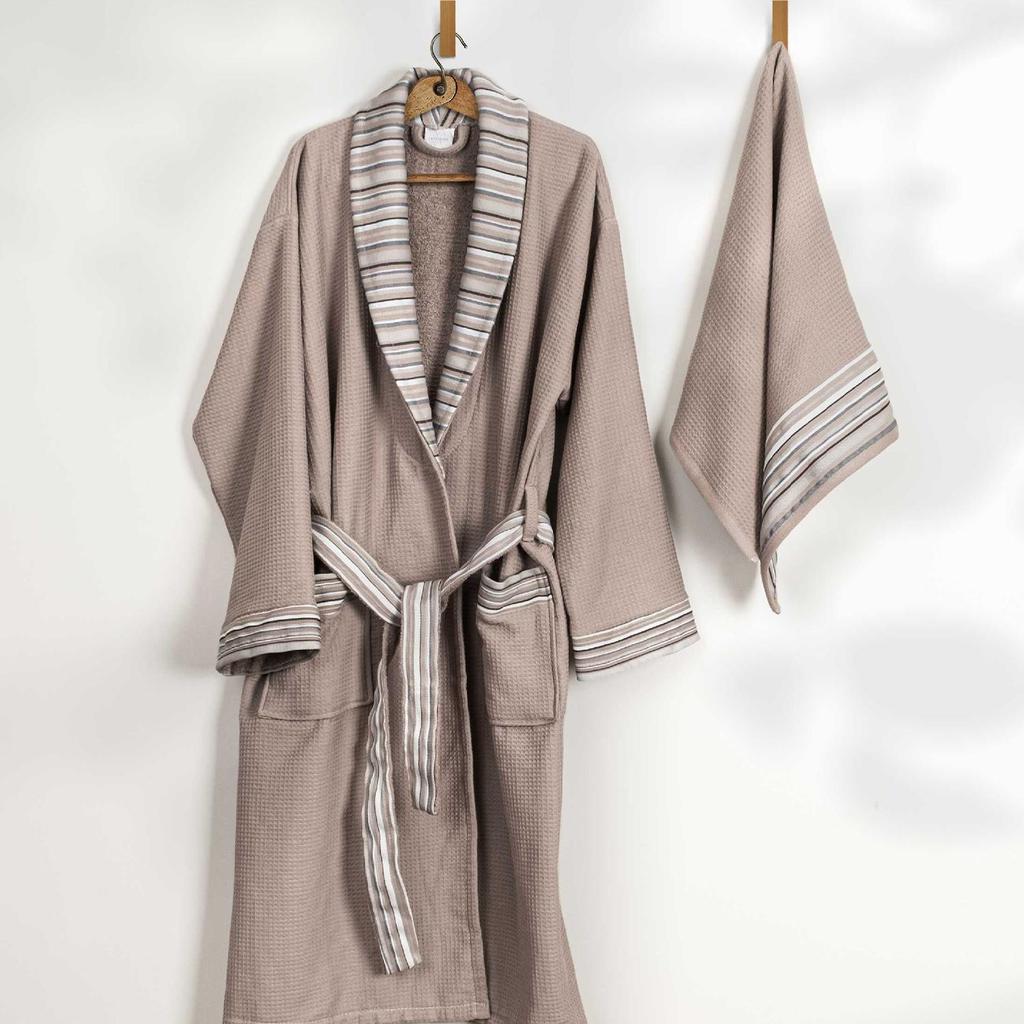 Limira Set mit 2 Gesichts- und Kapuzenhandtüchern, Beige, Baumwolle, 1 Bademantel und 1 Handtuch, Kapuzenhandtuch, weiches Baumwollhandtuch