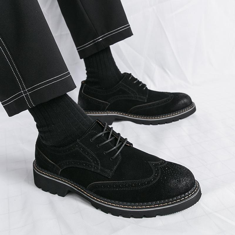 Leather shoes genuine leather European and American fur business suede British Brock matte casual shoes