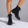 Short Thigh Boots Women's Autumn New Round Toe Side Zip Front Lace-Up Soft Sole Anti-Slip Wear-Resistant Block Heel Shoes
