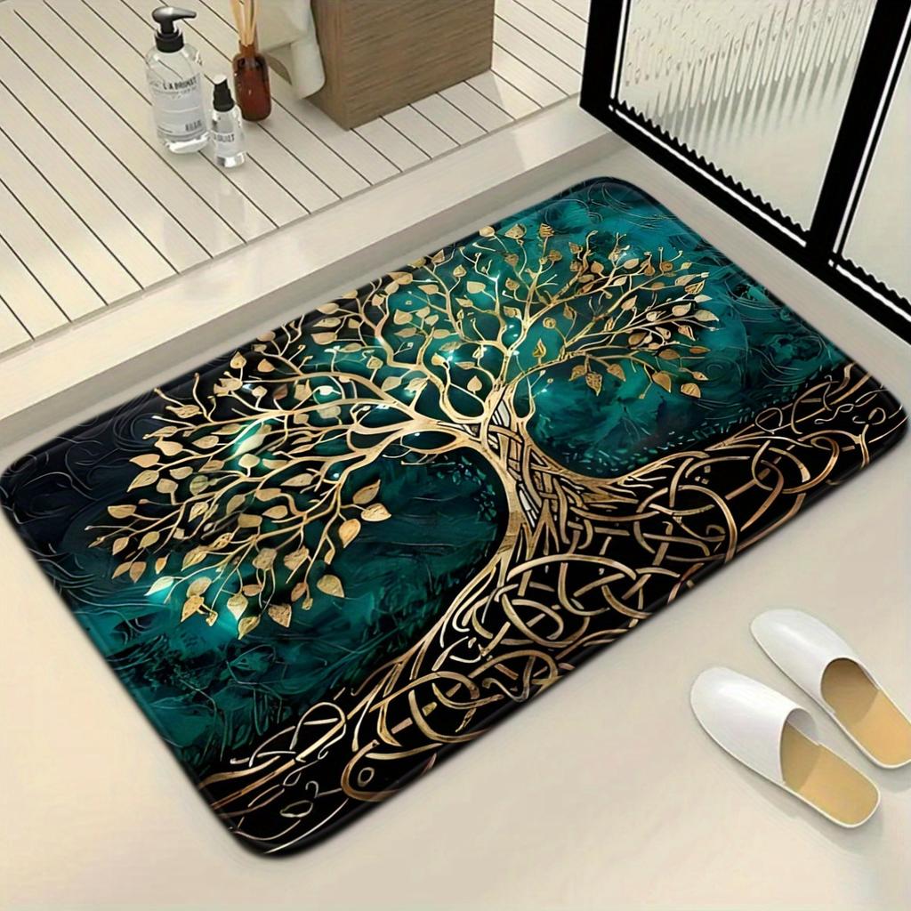 3er Set Pflanzen-Serie Nacht Großer Baum Muster Badezimmer-Matten-Set Toiletten-Sitzbezug U-förmige Fußmatte