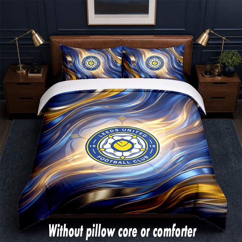 Leeds United Football Design Bed Bedding Set 1 Duvet Cover + 2 Pillowcases Soft Breathable Household Bed Linens