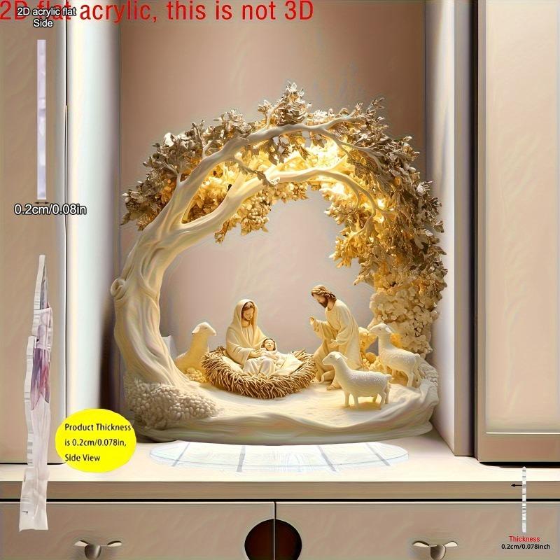 2D Flat Bohemian Style Acrylic Christmas SceneTabletop Decoration, Mary, Joseph, Baby and Shepherds and Animals, Suitable for wall decoration, porch,