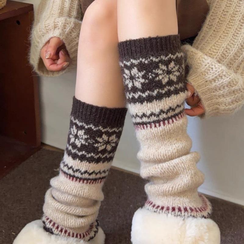 Snow Boots, Vintage Socks, Gray Stacked Socks, Slimming Knitted Socks, Nordic Calf Socks, Leg Covers