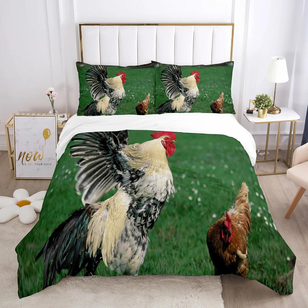 Chicken Duvet Cover Set Cool Animal Pattern Comforter Cover Funny Chicken Pattern Bedding Set Microfiber Wildlife Quilt Cover